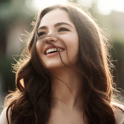 Smiling woman in natural light outdoors