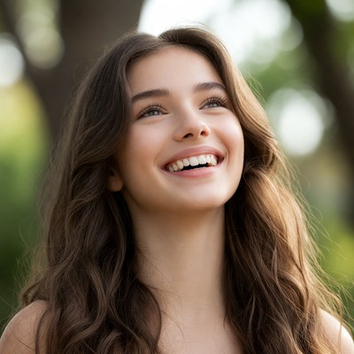 Smiling girl in sunny park scene