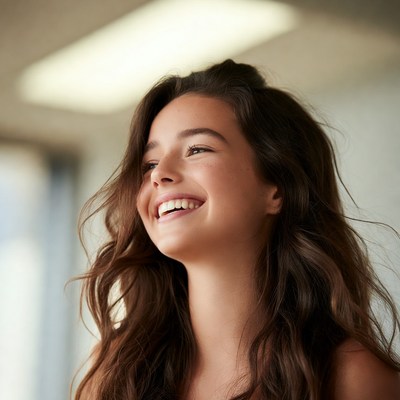 Young woman smiling indoors