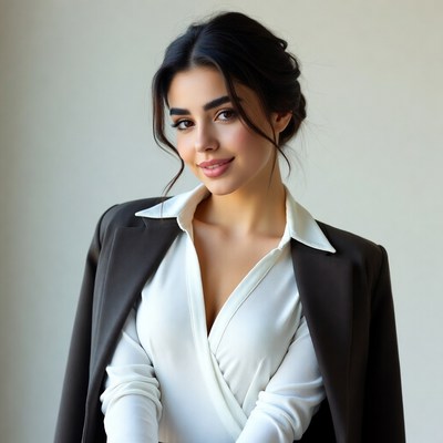 Woman in white top poses for camera