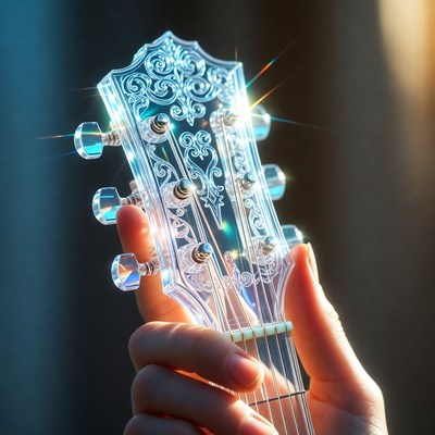 Hand holding clear guitar headstock