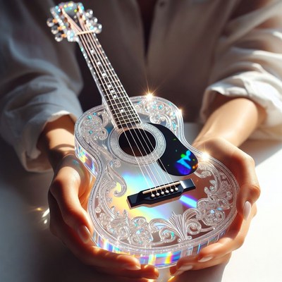 Hands holding a unique guitar