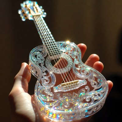 Hand holding a clear guitar model