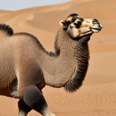 Camel walking in desert sand