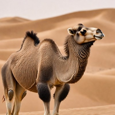 Camel standing in sandy desert