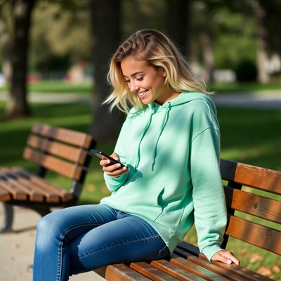 Young woman sitting on bench in park