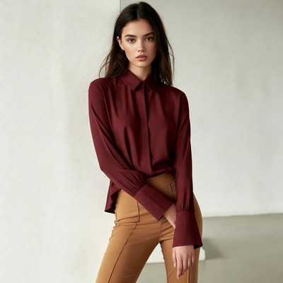 Model poses in studio setting