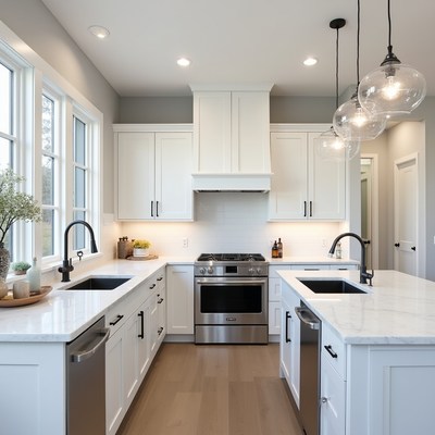 Modern kitchen with white cabinets