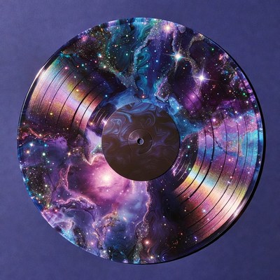 Cosmic design on vinyl record