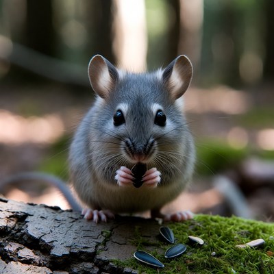 Forest rodent eating seeds in sunlight