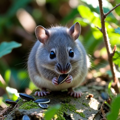 Small animal eating seeds in forest