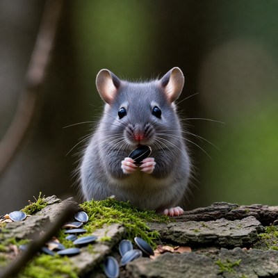 Mouse holding seed on log