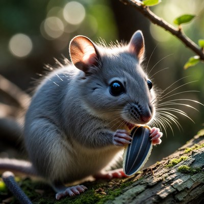 Small rodent holds seed in forest