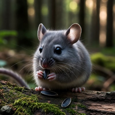 Small rodent eating seeds in forest
