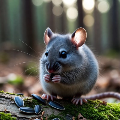 Mouse eating seeds in forest
