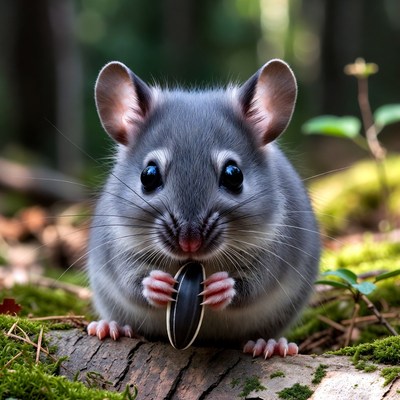 Cute rodent holds a seed in forest