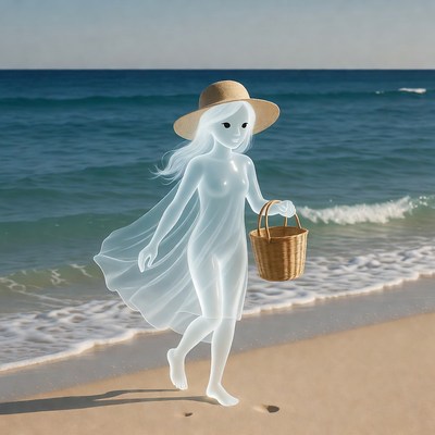 Ghost girl walking by the sea