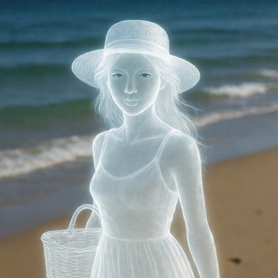Woman walking on beach with basket