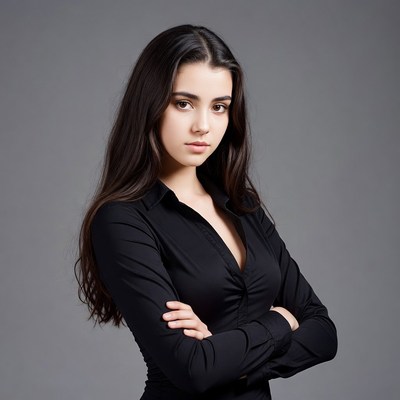 Woman with long hair in black top