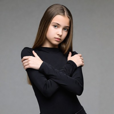 Girl posing with arms crossed in studio