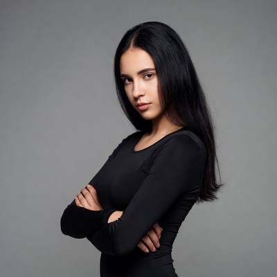 Young woman poses with crossed arms