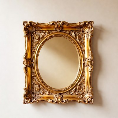 Mirrored frame with ornate design on wall