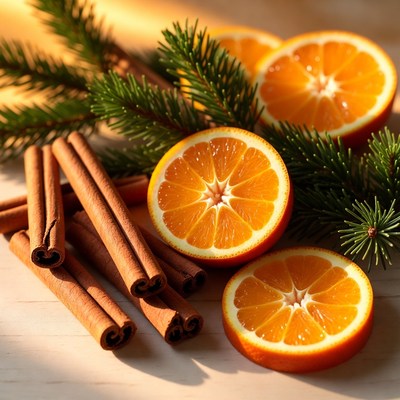 Citrus and spice on wooden table