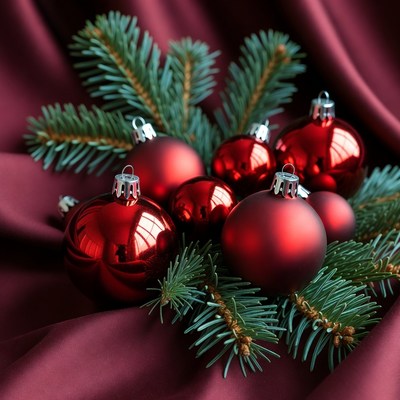 Red ornaments on green pine