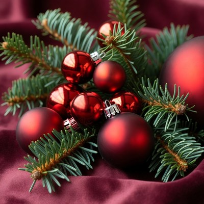 Holiday decorations with red ornaments