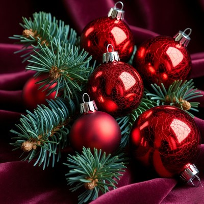 Christmas decorations on dark fabric
