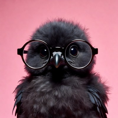 Bird with glasses on pink background