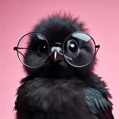 Bird wearing glasses on pink background
