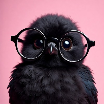 Owl with glasses on pink background