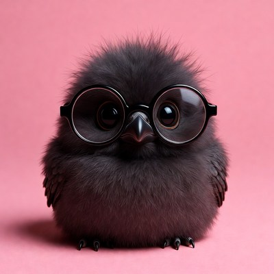Cute bird with glasses on pink background
