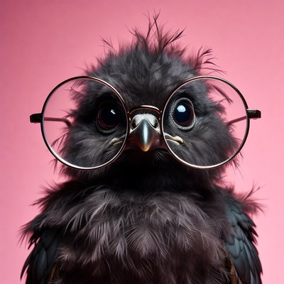 Bird with glasses on pink background