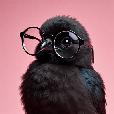 Bird wearing glasses on pink background