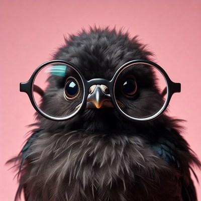 Bird with glasses on pink background