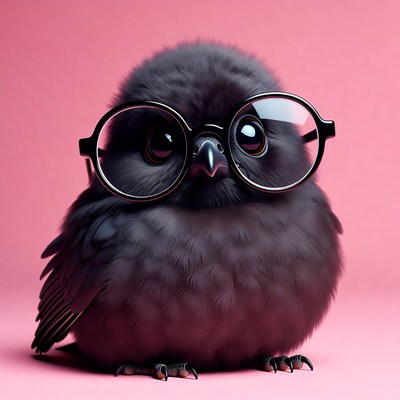 Cute bird wearing glasses on a pink background