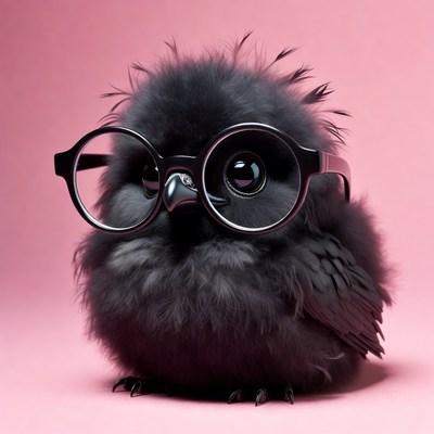 Cute bird wearing glasses in studio
