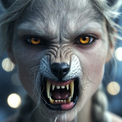 Half-human creature shows fierce expression