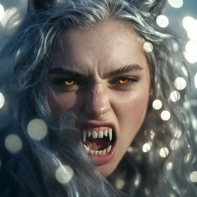 Wolf-like creature in intense expression