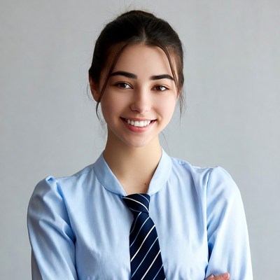 Young woman in formal attire smiling