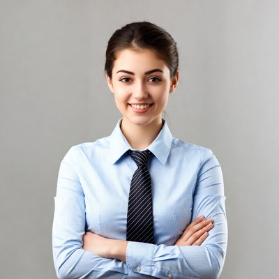 Smiling woman in formal attire indoors