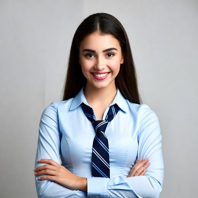 Smiling person in dress shirt