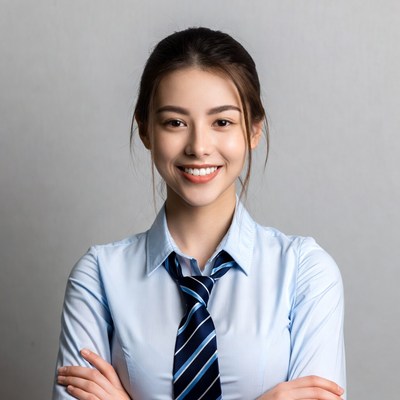 Professional woman smiles and poses for camera