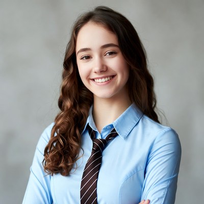 Young girl smiles in formal attire