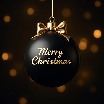 Black christmas ornament with gold text