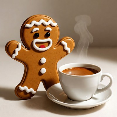 Gingerbread figure with coffee cup