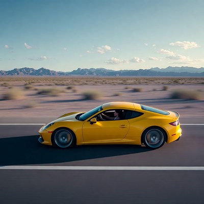 Yellow car driving on highway