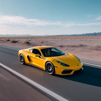Yellow car driving on a road